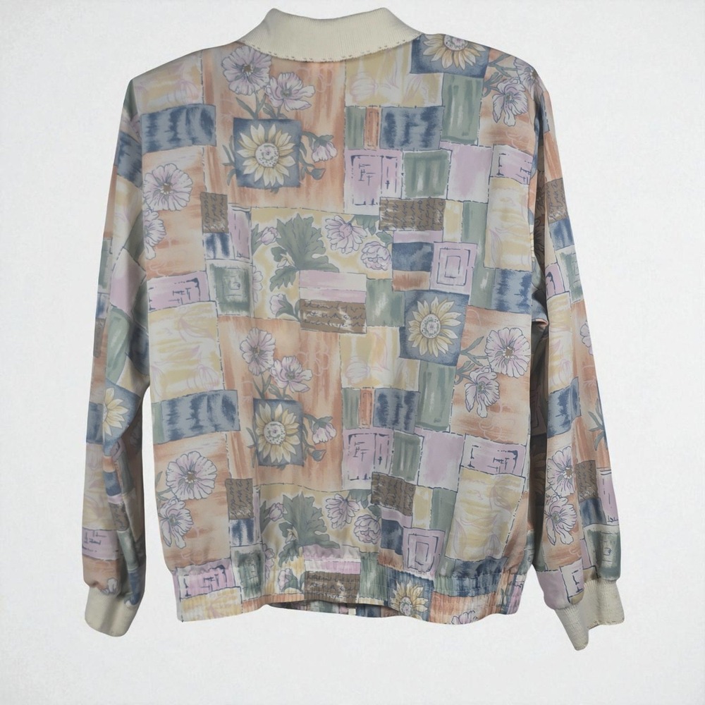 Vintage Tag Floral Patchwork Print Jacket Woman Medium Cream Collared Full Zip - Picture 2 of 12